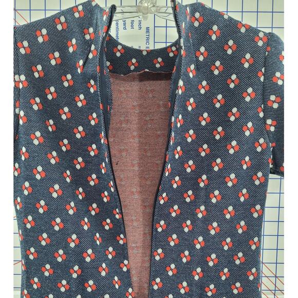 Vintage‎ 70s Geometric Blue Red Print Shift Dress Knit Retro Mod Short Sleeve - Picture 9 of 11